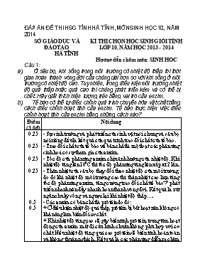 Kỳ thi chọn học sinh giỏi Sinh học 10 (Có đáp án) - Năm học 2013-2014 - Sở GD & ĐT Hà Tĩnh